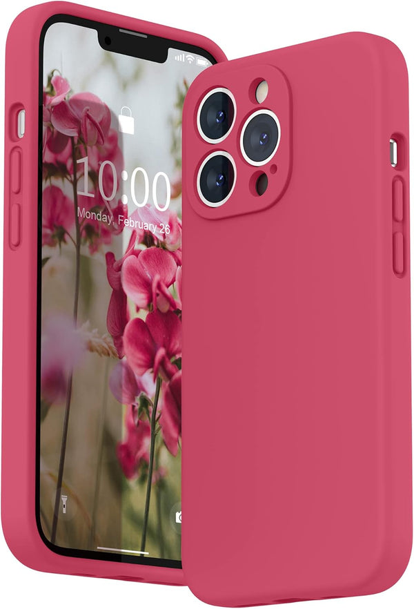 SURPHY Liquid Silicone Phone Case for iPhone 13 Pro with Screen Protector, Soft Microfiber Lining, 6.1 inch, Hibiscus