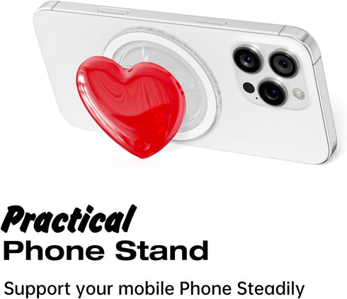 Svanove 3D Heart Magnetic Phone Grip Compatible with Magsafe Phone Grip Holder, Cute Collapsible Glass Grips Stand