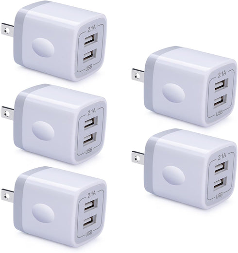 GiGreen Fast Charging Block, 5Pack Dual Port USB Outlet Plug 2.1A Wall Charger for iPhone, Samsung Galaxy, Pixel