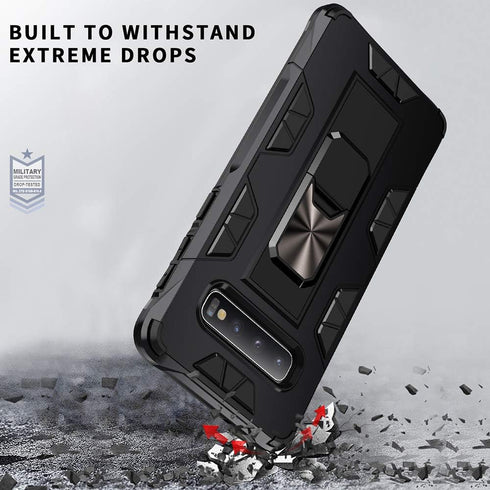 Samsung Galaxy S10 Plus Case, Military Grade Heavy Duty Shockproof Armor Cover with Built-in Kickstand (Silver)