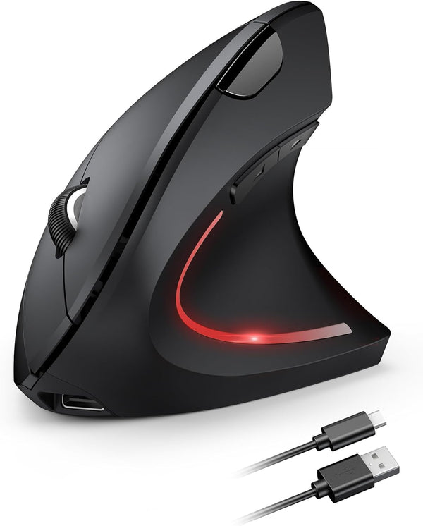 TECKNET Ergonomic Wireless Mouse, Rechargeable Vertical Ergo Mouse, Silent 2.4GHz, 6 Buttons, Up to 4800DPI