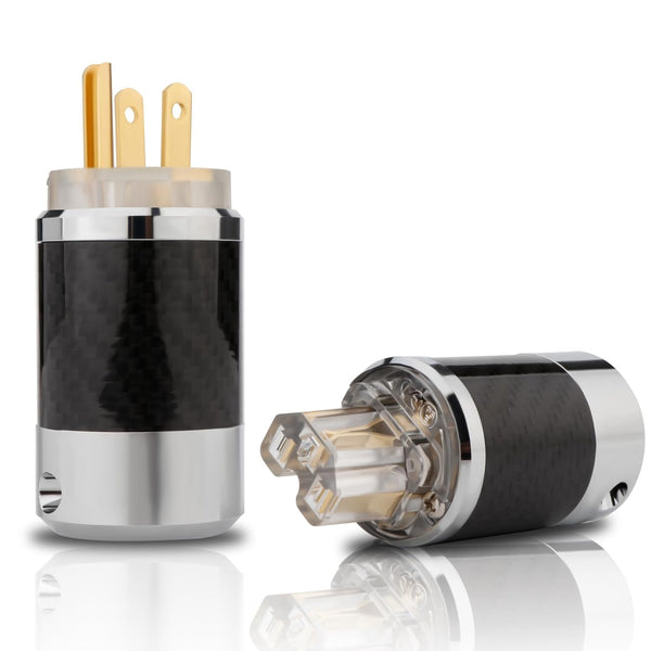 Monosaudio Audio Power Plug Black Carbon Fiber, Transparent Aluminum Shell, 10A/250V Power Connector for DIY Audiophile