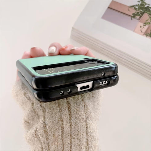 Lunivop Compatible with Samsung Galaxy Z Flip 3 5G Case - Metal Ring Ultra Slim Cover, Hard Plastic PU Leather