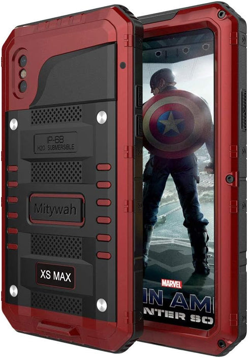 Mitywah Waterproof Case for iPhone Xs MAX - Heavy Duty Military Grade Defender Phone Case with Full Body Protection, Red