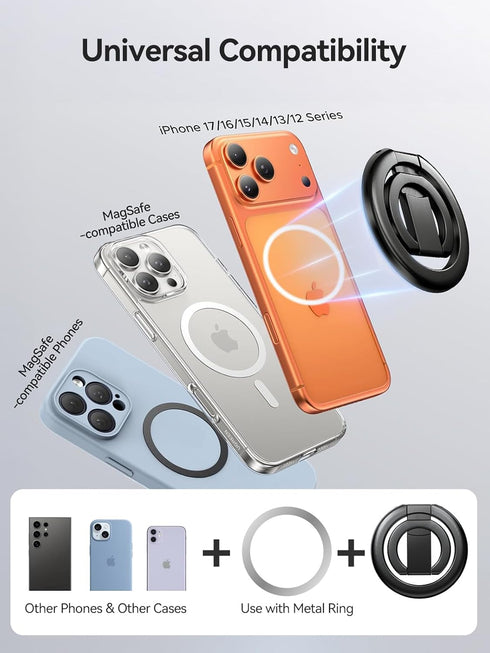 tounee N52 17 16 15 14 Double-Sided Magnetic Phone Ring Holder Compatible with MagSafe, Strong Magnet Grip & Foldable