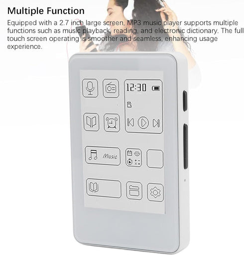 XUMIUZIY MP3 2.7in Player, HD Ink Screen Music Player, Electronic Book HiFi Sound Type C Fast Charging for Home Outdoor
