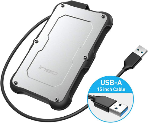 ineo 2.5" USB 3.0 Type-A Rugged Waterproof External Hard Drive Enclosure for SATA HDD/SSD