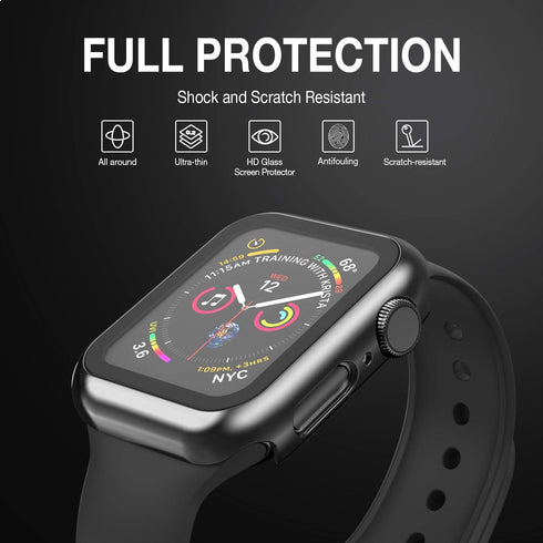 Case for Apple Watch 38MM Series 3/2/1 with Built-in Tempered Glass Screen Protector, Ultra-Thin Bumper Hard PC Cover
