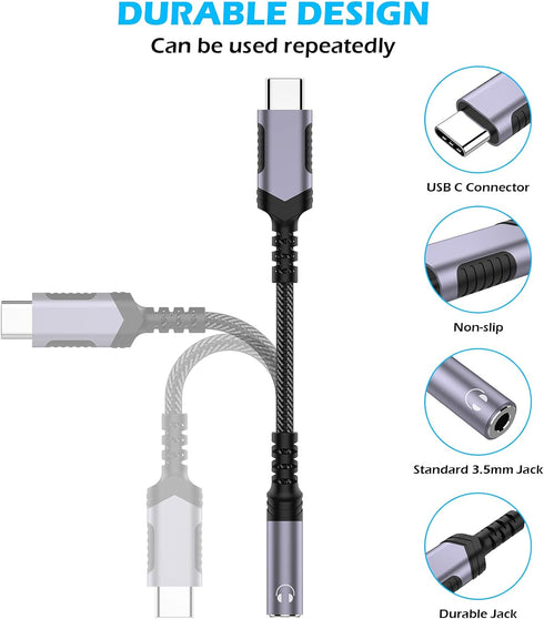 USB C to 3.5mm Audio Headphones Adapter for Samsung Galaxy S24 S23 Ultra S22 Plus S21 S20, Type C to Aux Dongle for