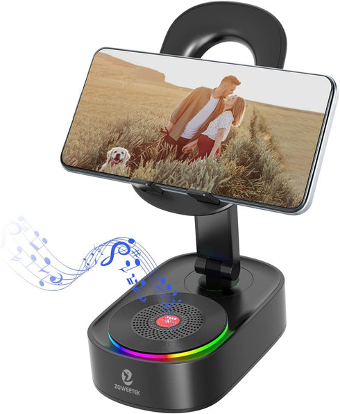 ZOWEETEK Cell Phone Stand with Wireless Bluetooth Speaker,Loud Sound,8H + Playtime,Bluetooth 5.3,Anti-Slip Base,Phone
