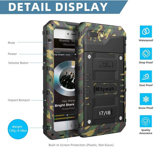 Mitywah Waterproof iPhone 7/8 Case - Heavy Duty Metal, Full Body Protection, Shockproof, Dustproof, Military Grade