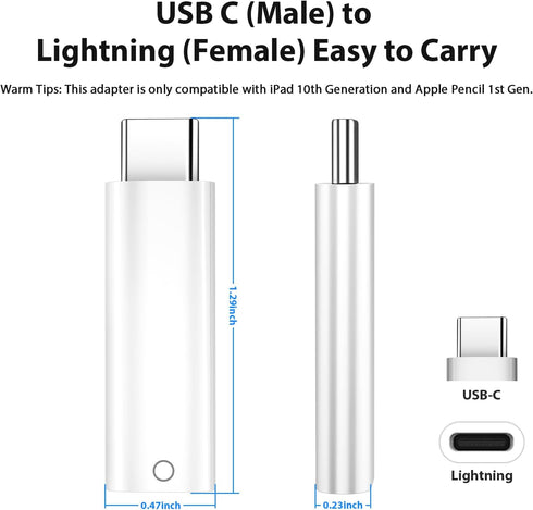 USB-C to Pencil Adapter - Compatible with Apple Pencil 1st Generation for iPad 10th Gen Charging