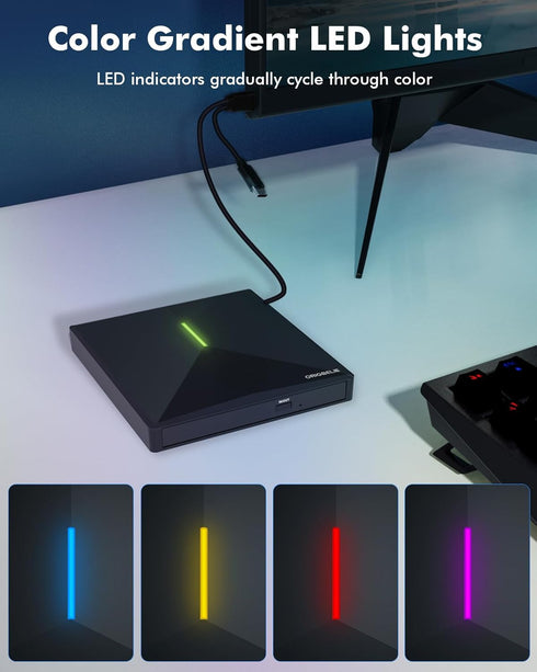 External CD DVD Drive with 4 USB Ports, 2 TF/SD Card Slots, USB 3.0 Portable Player Burner Reader for Laptop Mac PC
