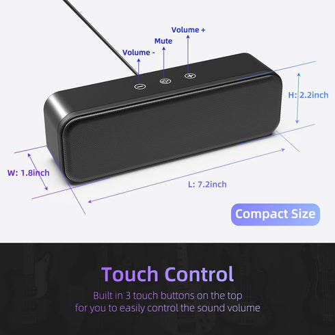 LIELONGREN USB Computer Speakers for Desktop, Small Soundbar with Hi-Quality Sound, Loud Volume, Rich Bass