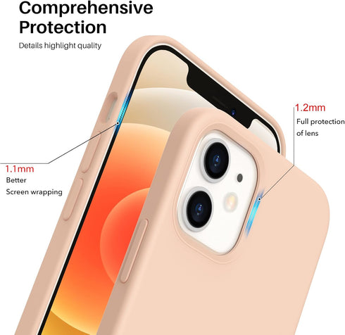 ORNARTO Slim Liquid Silicone Case for iPhone 12 & 12 Pro, 6.1" Full Coverage Soft Gel Rubber - Pink