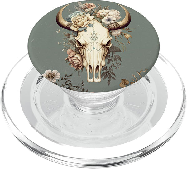 PopSockets MagSafe PopGrip for iPhone - Skull Bull Western Boho Floral Cowgirl Rural for Girl Women