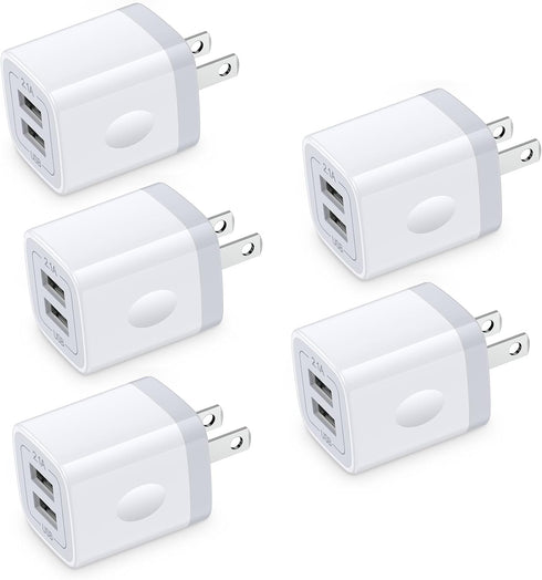 USB Wall Charger, 5Pack 2.1A Quick Dual Port Plug Charger for iPhone 15 14 13 12 11 Pro Max, Samsung Galaxy S24