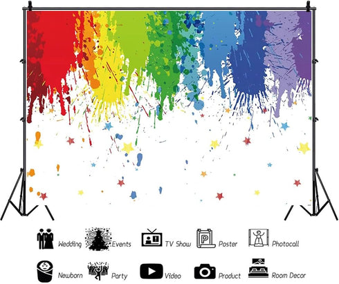 7x5ft White Paint Splatter Background, Abstract Art Birthday Party Colorful Graffiti Wall Photography Supplies