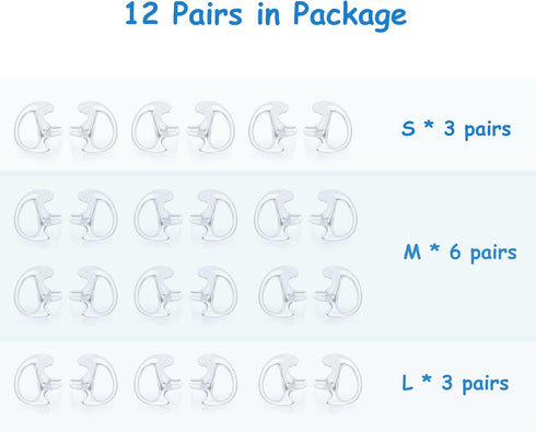 Walkie Talkie Acoustic Tube Earpiece Replacement Earmold Earpiece Earbud Earplug Ear Mold, Soft Silicone (Pair of 12)