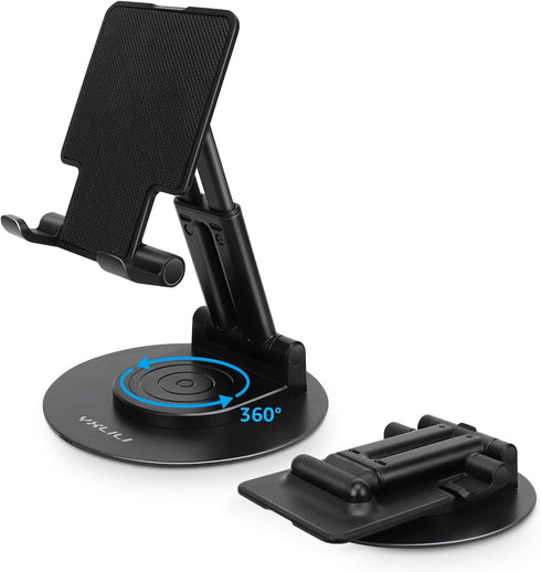 YXLILI Foldable Phone Stand, Adjustable Height Cell Phone Holder for Desk, 360° Rotating for iPhone 14/13/12/11, Black