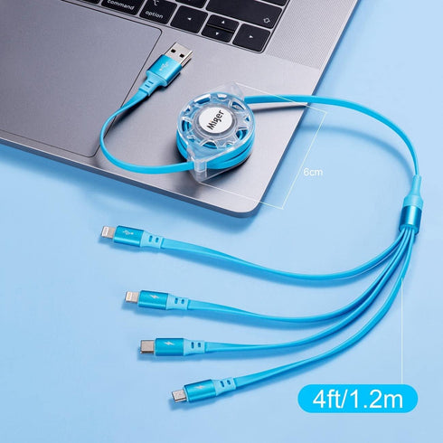 2Pack Multi Charging Cable, 4Ft Retractable 4 in 1 USB Charger for iPhone, Samsung, PS, Tablet & More. Fast Charging!