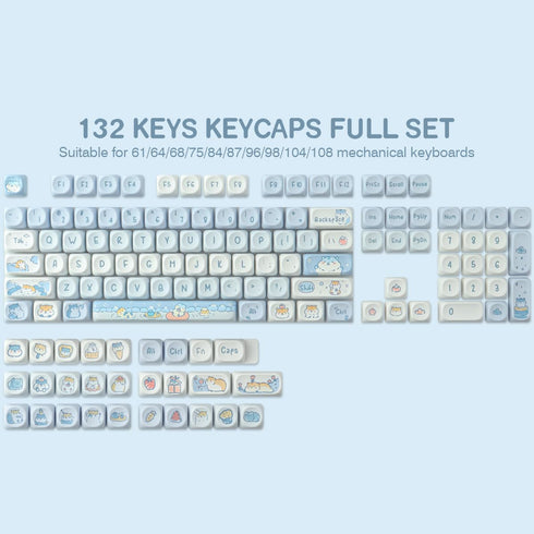 Sunzit PBT Keycaps - MOA Keycaps, Cute 132 Keys Dye-Sublimation Custom Keycap Set for Cherry MX Mechanical Keyboard