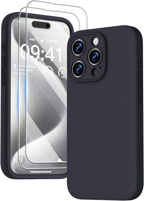 GOODVISH Silicone Case for iPhone 15 Pro, Enhanced Camera Protection, with 2 Screen Protectors, 6.1 inch, Black