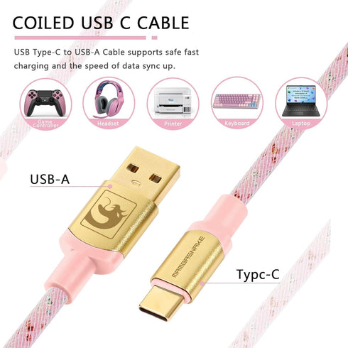 Custom Coiled USB C to A Cable for Gaming Keyboard, Double-Sleeved Starlight Braided Cable with Detachable Metal