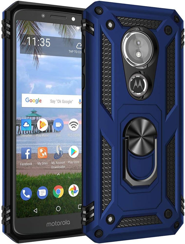 Military Grade Drop Impact Case for Motorola, 5.7 inch with Metal Rotating Ring Kickstand, Blue