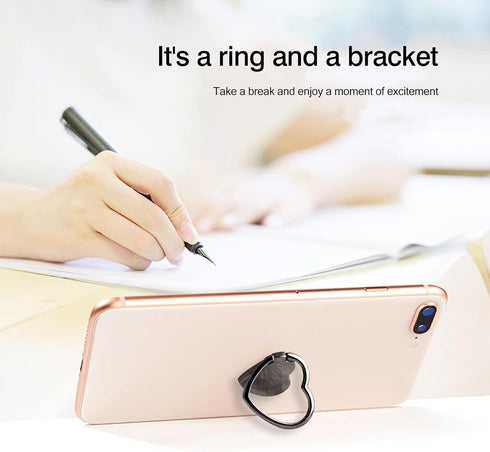 2 Packs Love Heart Shaped Cell Phone Ring Holder Stand, 360 Degree Rotation Finger Ring Kickstand with Polished Metal