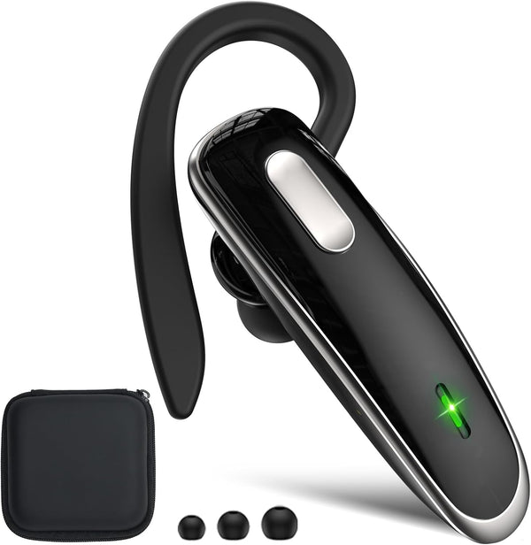 Bluetooth Headset V5.1, Wireless Hands-Free Earpiece with Noise Cancellation, Built-in Microphone for