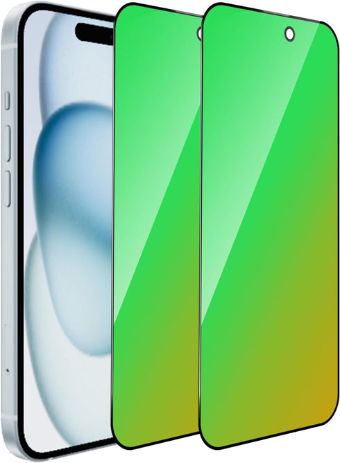 iPhone 15 Privacy Screen Protector 2 Pack - 6.1" Tempered Glass, Gradient Green, Anti-Spy, Anti-Blue Light, Bubble-Free.