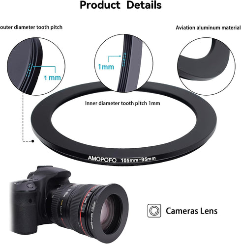 105mm to 95mm Camera Filter Ring, Step-Down Ring Adapter for 95mm UV, ND, CPL Filters