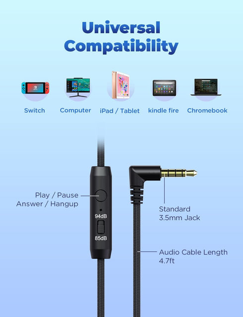 iClever HS14 Kids Headphones: Foldable Wired Headset with Microphone, 85/94dB Volume Limit for Boys/Girls/School/Travel.