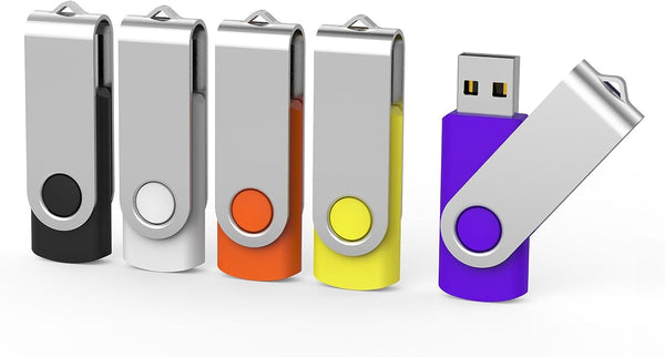 Aiibe 5 Pack 64GB USB Flash Drive, 64 GB Thumb Drive, Swivel USB Stick USB 2.0 Pen Drive in 5 Mixed Colors