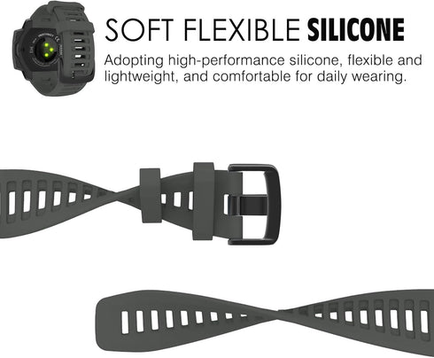 MoKo 2 Pack Silicone Watch Strap for Garmin Instinct Esports/Solar/Tactical, Adjustable Replacement Band (Graphit