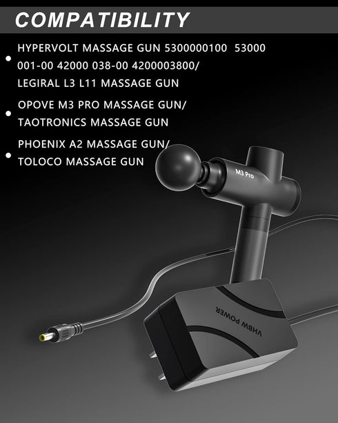VHBW Charger Replacement for Opove M3 Pro Massage Gun, Compatible with Opove G3 Pro Massage Power Cord