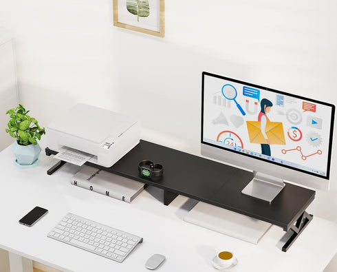 Dual Monitor Stand Riser, Large Wood Monitor Riser for 2 Monitors with Storage, Sturdy Wood & Steel Desktop Organizer