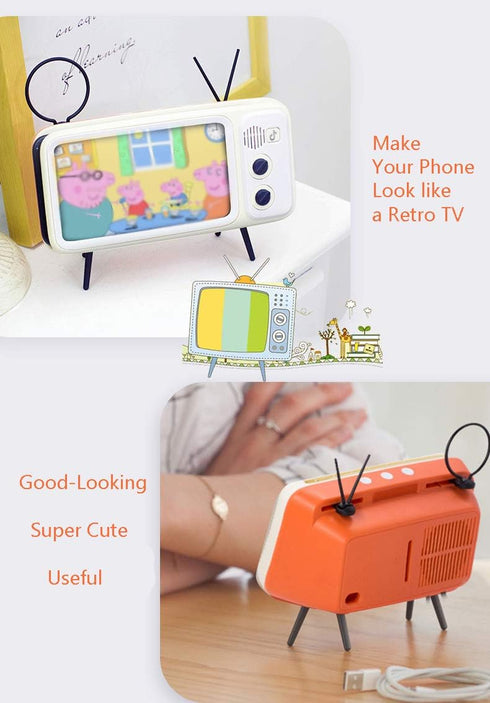UnnFiko Wireless Bluetooth Speakers Retro TV Style Stand Holder, Cartoon Desktop Bracket Desk Mount, Universal for Samsung iPhone 14 13 12 Pro Max (TV White Bluetooth)