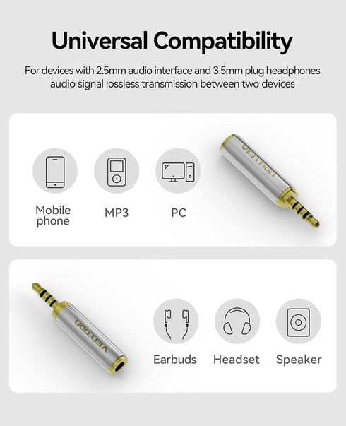 VENTION 3.5mm Female to 2.5mm Male Audio Adapter Converter, Premium Quality Headphone Connector (2 Pack)