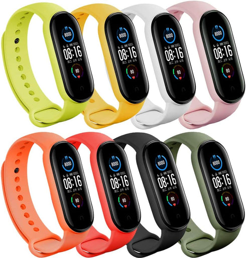 (8 PACK) Mi 5 & 6 Strap Replacement Bracelets with 3 FREE Screen Protectors, Soft & Flexible Silicone Wristbands