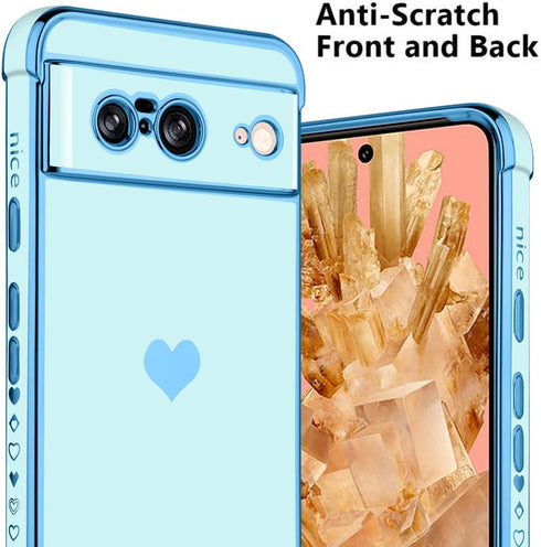 KANGHAR Cute Love Heart Soft TPU Bumper Case for Google Pixel 8 5G, Shockproof Protection for Women Girls, Blue