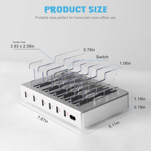 Charging Station, Multi Charging Station for Multiple Devices, 6 Ports USB Multi Phone Fast Charging Station for Cell