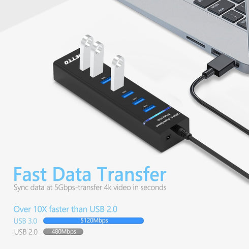 IVETTO 7-Port 3.0 3.3ft USB Hub, Data USB Hub Splitter with Long Cable for Laptop, PC, MacBook, Mac Pro, Mac mini