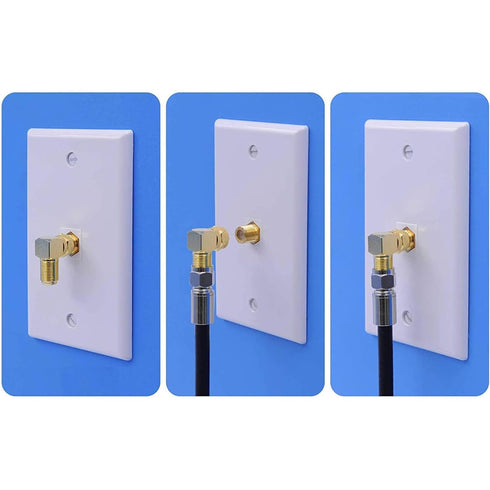 VCE 90 Degree Coaxial Connector, L Shaped Gold-Plated F Type Male to Female Right Angle Coax Connector, 10-Pack