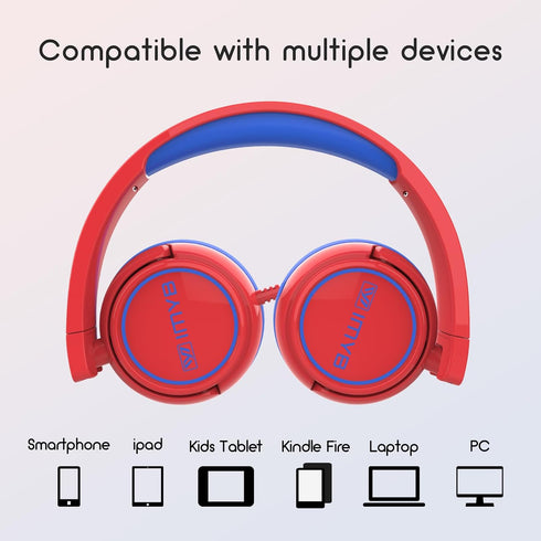 Kids Headphones Wired, Stereo Foldable Tangle-Free 3.5mm Jack Adjustable On-Ear Headphones for