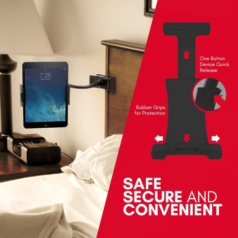 Macally Adjustable Gooseneck Tablet Holder & Phone Clip for Phones & Tablets up to 8” - Black Clip On Clamp