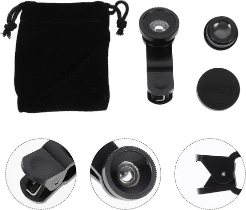 Toddmomy 2 Sets 3-in-1 Phone Camera Lens Kit with Fisheye, Macro, and Wide Angle Lenses for Smartphones, Black Clip-on