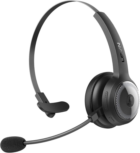 LEVN Bluetooth Headset, Wireless with Microphone, 60Hrs Talk Time, AI Noise Cancelling for Trucker/Remote Work