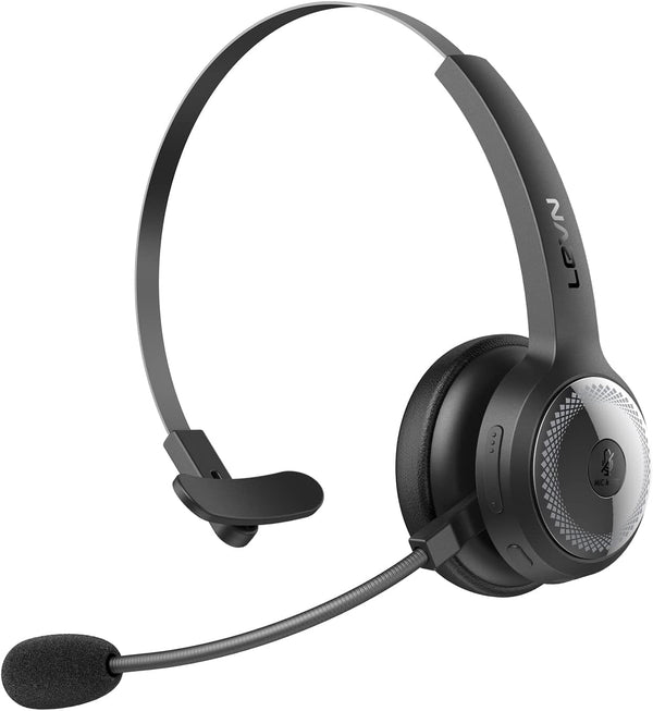 LEVN Bluetooth Headset, Wireless with Microphone, 60Hrs Talk Time, AI Noise Cancelling for Trucker/Remote Work